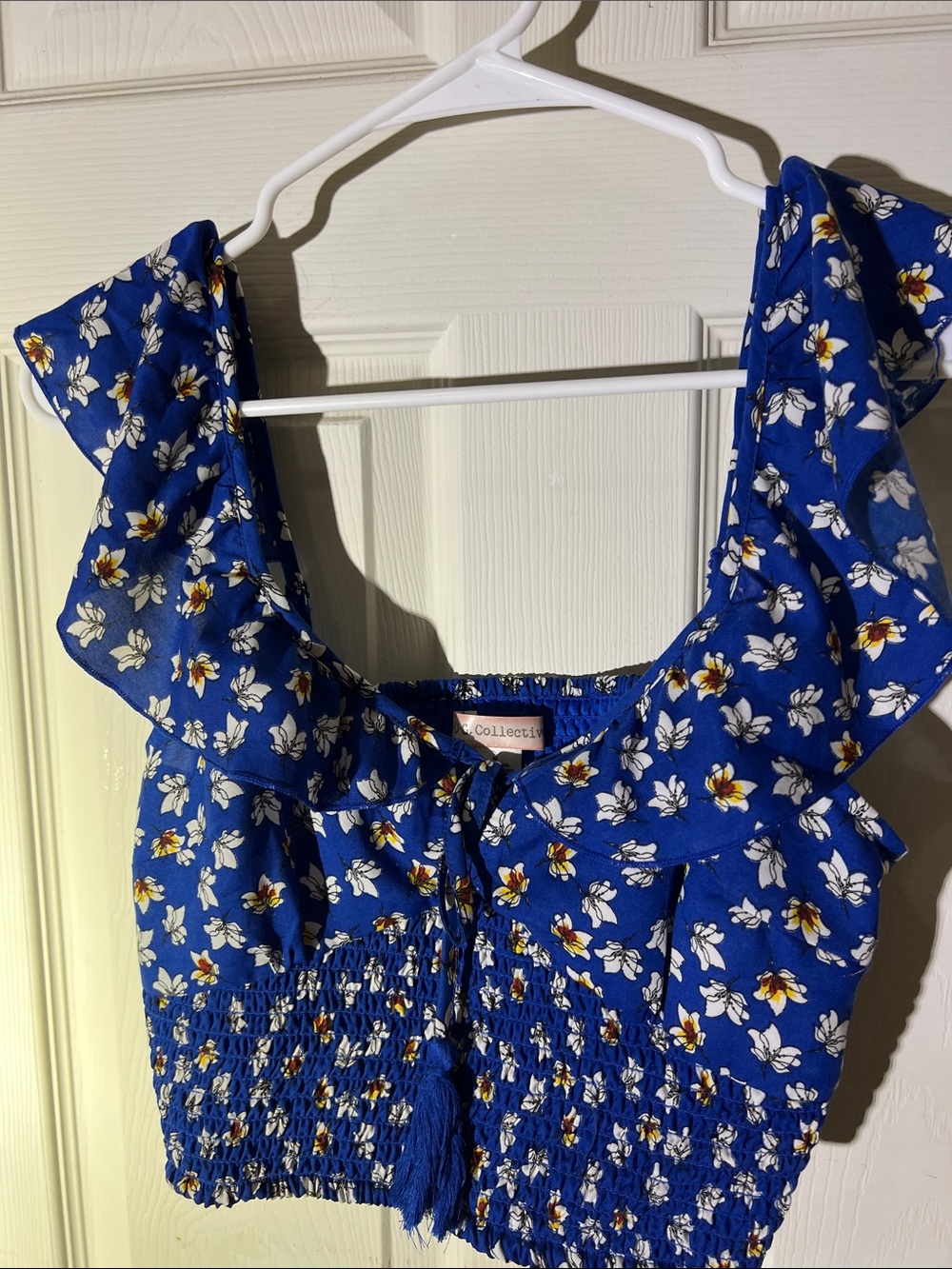 Collective Royal Blue Floral Tie-Front Smocked Crop Top